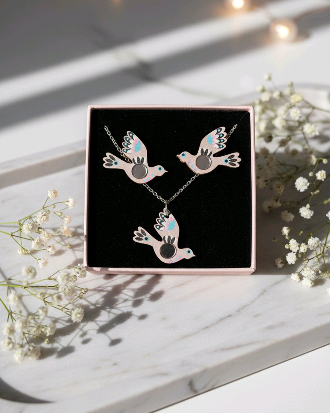 Lintu korusetit, erilaisia | kaulakoru ja korvikset